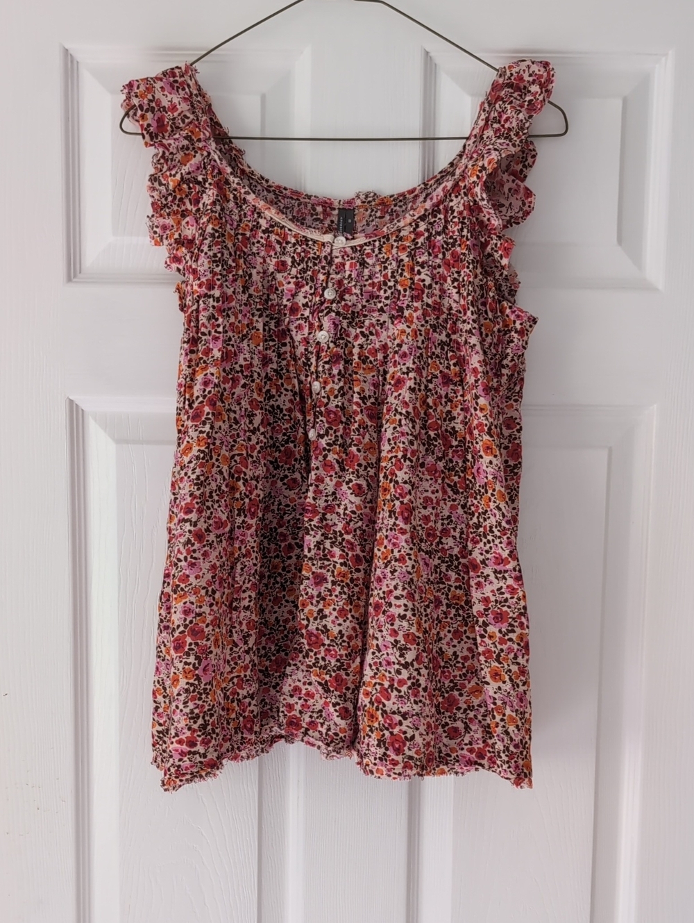 Anthropologie Pink Multi Floral Ruffle-Strap Camisole
